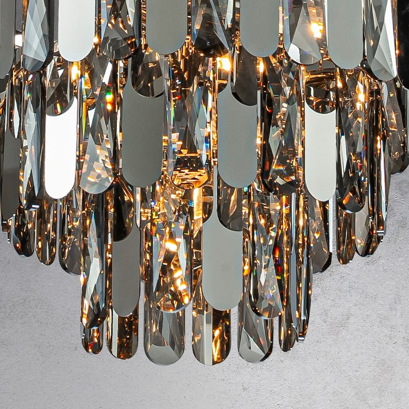 CraftHome Dimmable Smoked Crystal Flush Mount Ceiling Light Chandelier with Polished Nickel Finish and Stainless Steel Accents