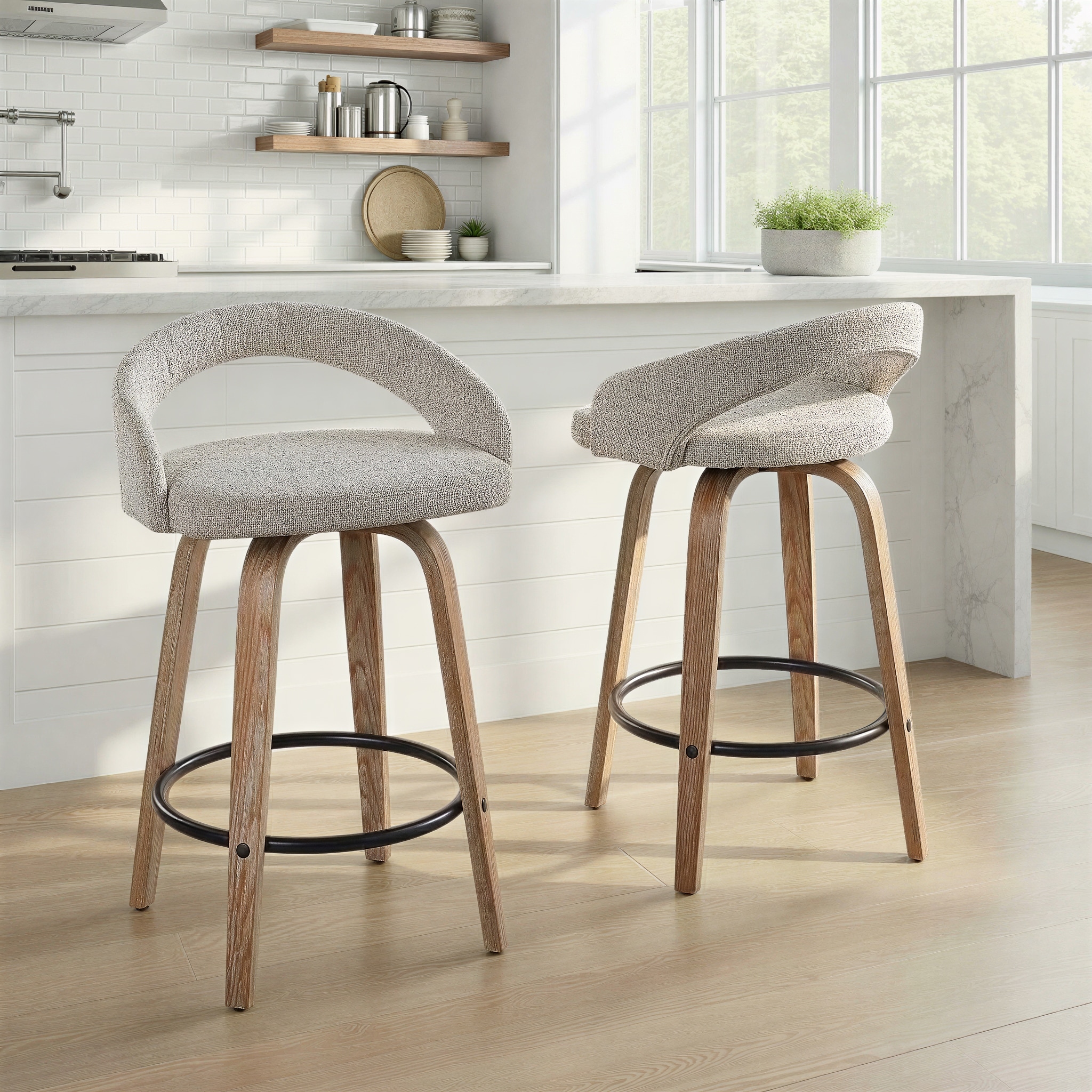 Carson Carrington Stavanger Upholstered 26" Fixed-Height Counter Stool with Bent Wood Legs & Round Footrest (Set of 2)