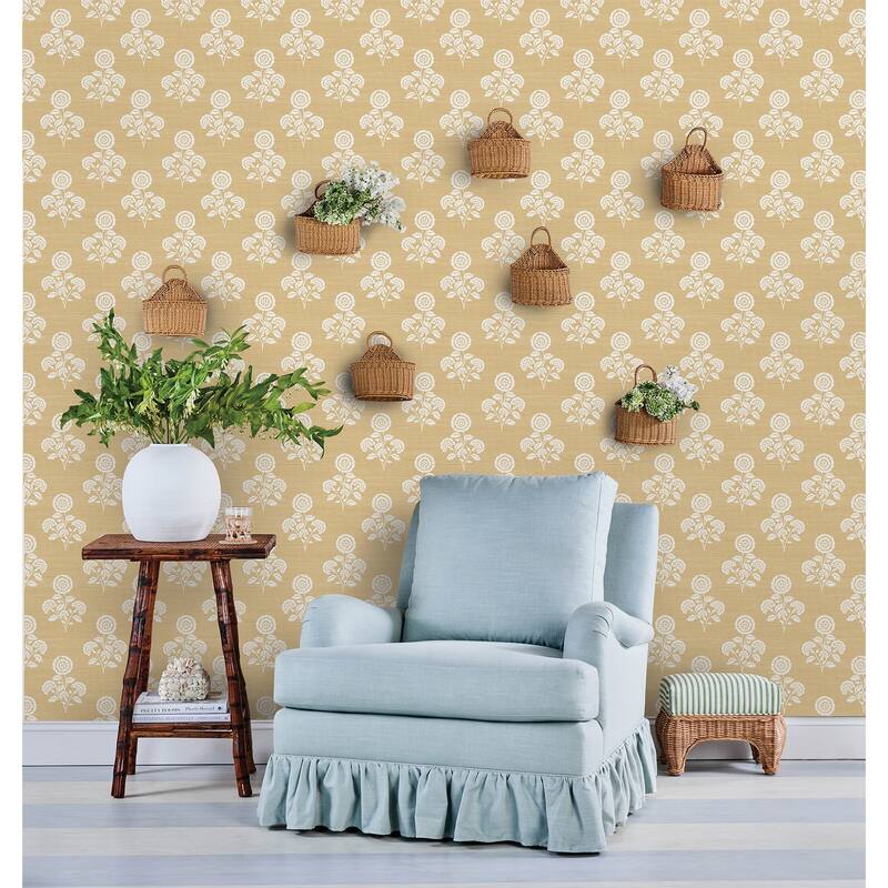 Society Social Flourish Block Print Wheat Faux Grasscloth Peel and Stick Wallpaper