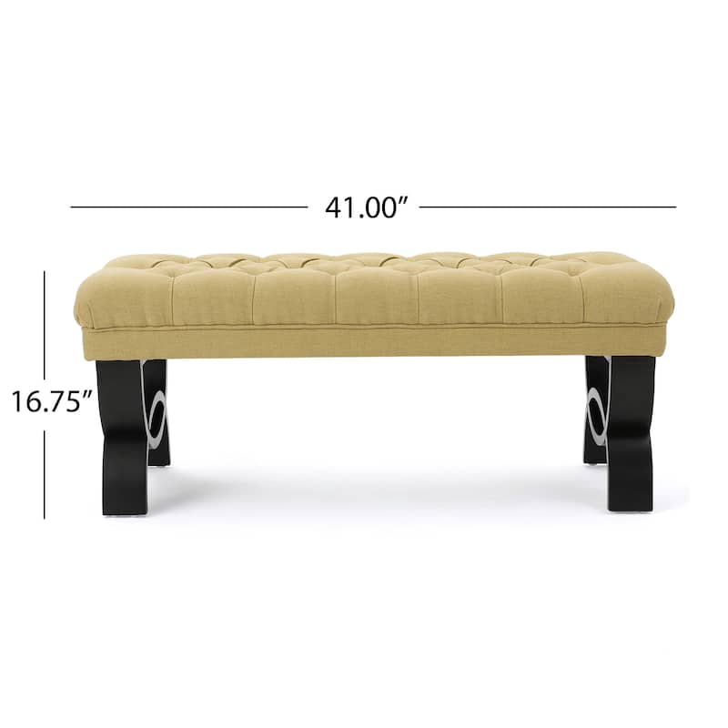 Riam Ottoman Bench, 41 Inch, Button Tufted, Yellow, Half Circle Legs
