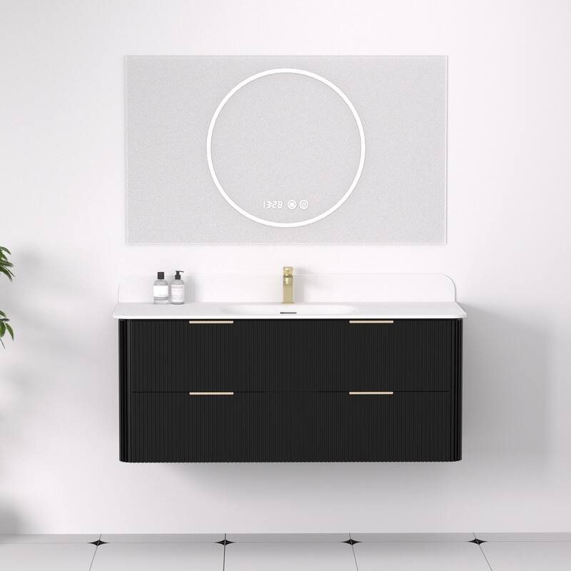 48" Floating Bathroom Vanity with Integrated countertop Rectangulare Sink Solid Wood - 48 inch