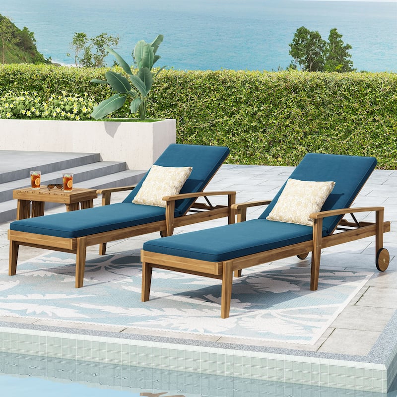 Jason Outdoor Acacia Wood Outdoor Chaise Lounge with Water Resistant Cushion by Christopher Knight Home