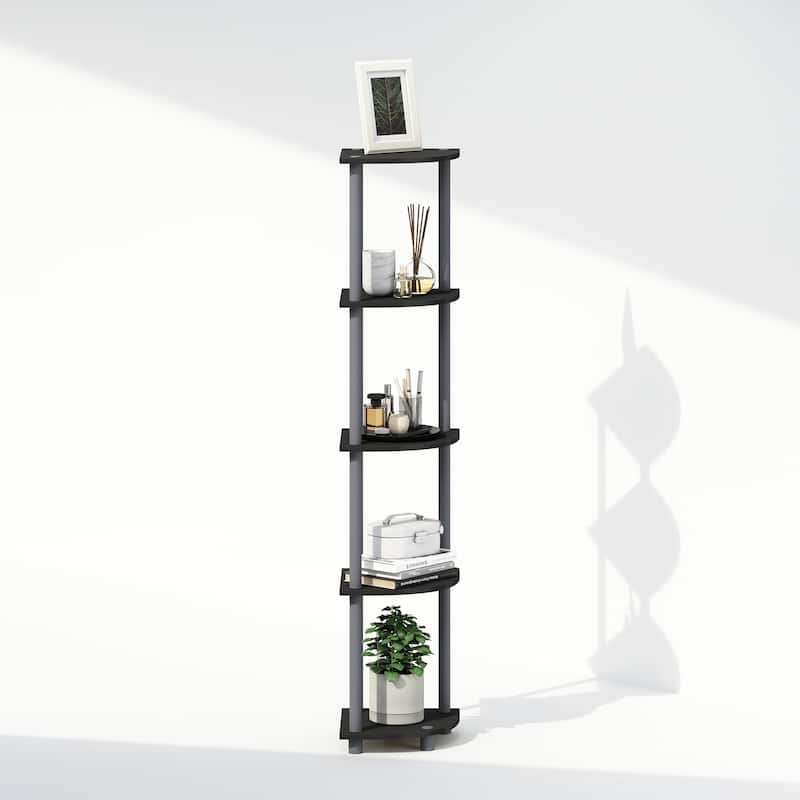 5 Tiers Wood Household Shelving Unit in Black/Grey (11.6 in. W x 57.7 in. H x 11.6 in. D)