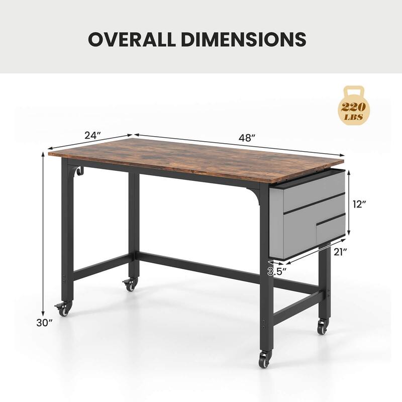 Costway 1/2/4 PCS Rolling Computer Desk Metal Frame PC Laptop Table