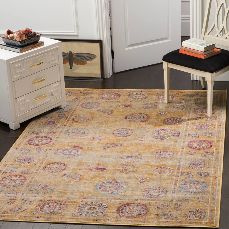 SAFAVIEH Sevilla Alixe Traditional Oriental Viscose Rug - 4' x 5'7" - Gold/Multi