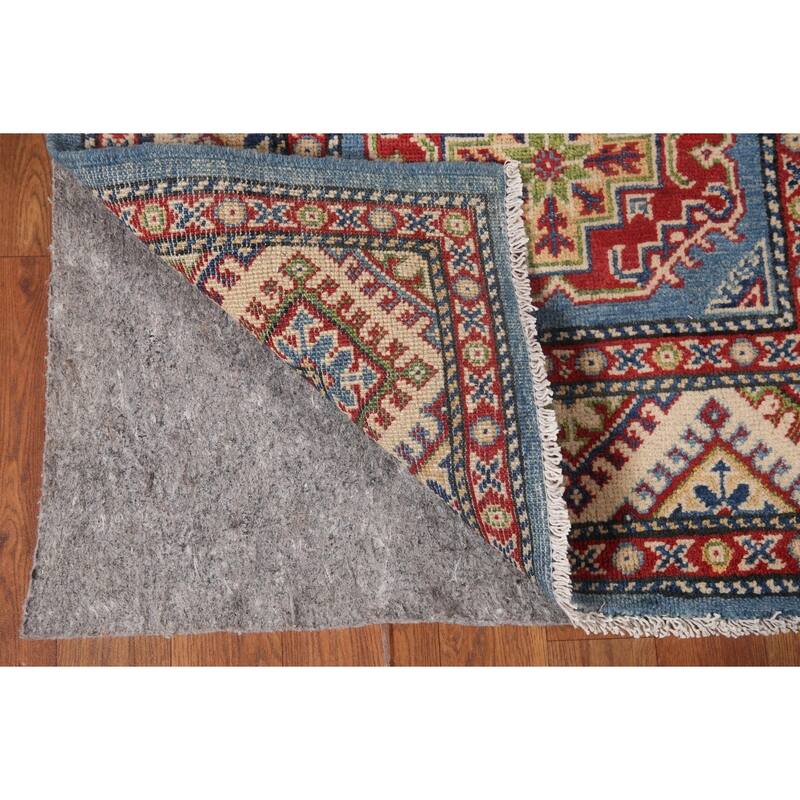 Blue Geometric Kazak Runner Rug Hand-Knotted Wool Carpet - 2'9" x 11'3"