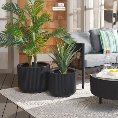 SAFAVIEH Outdoor Lucca Cement Ficonstone Planter Pot (Set of 2) - 18"W x 18"D x 15"H