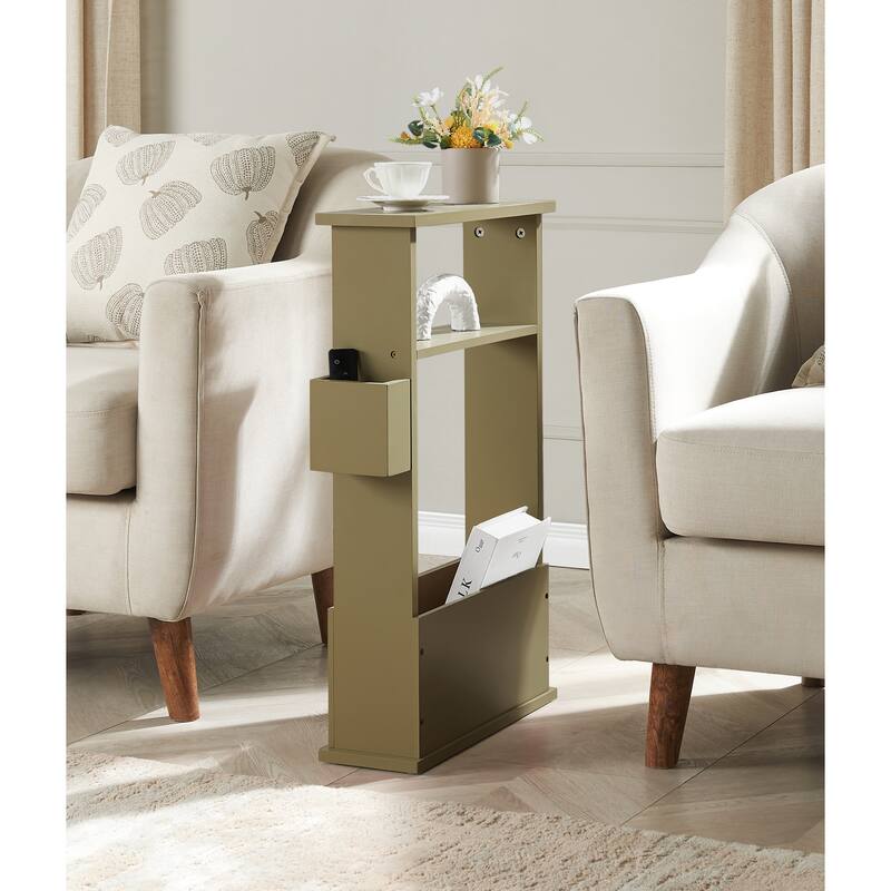 Zeke Modern Wood Magazine Side Table with Storage Rack - Lemon Pepper