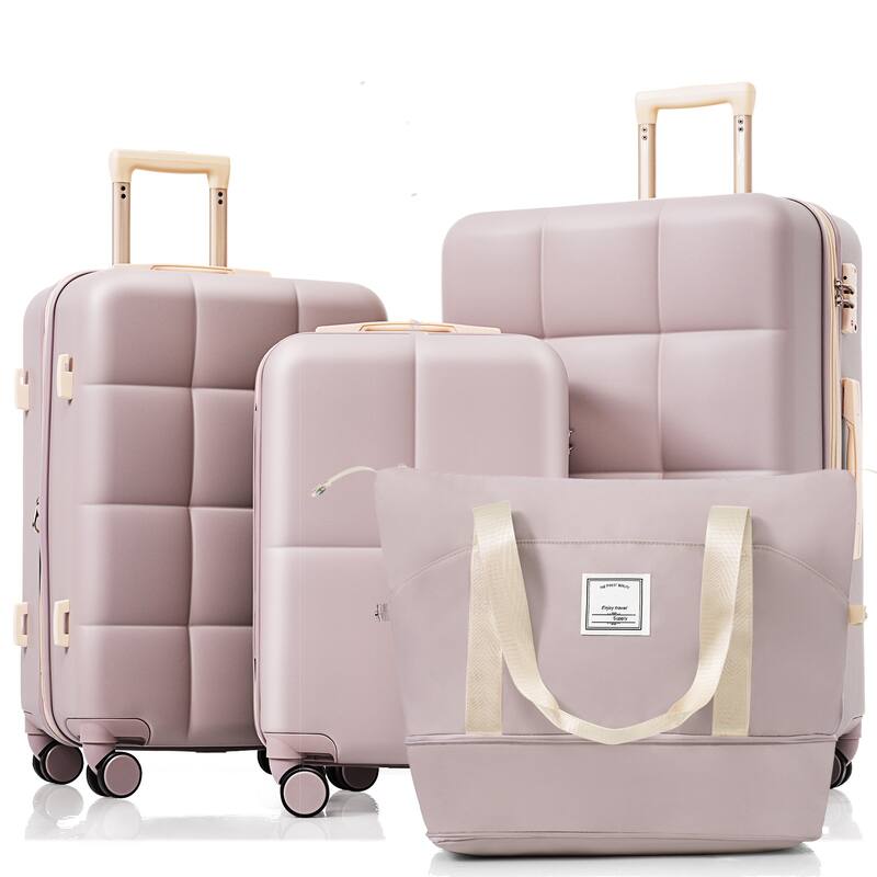 Hard Shell Luggage with Expandable Storage Cup Holders and USB Port, for Boarding Travel, 4 Piece Set