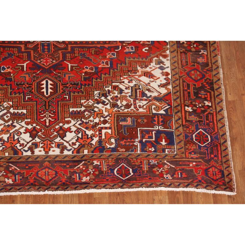 Hand Knotted Oriental 100% Wool Carpet Traditional Medallion Red Heriz Area Rug - 9' 7'' X 6' 9''