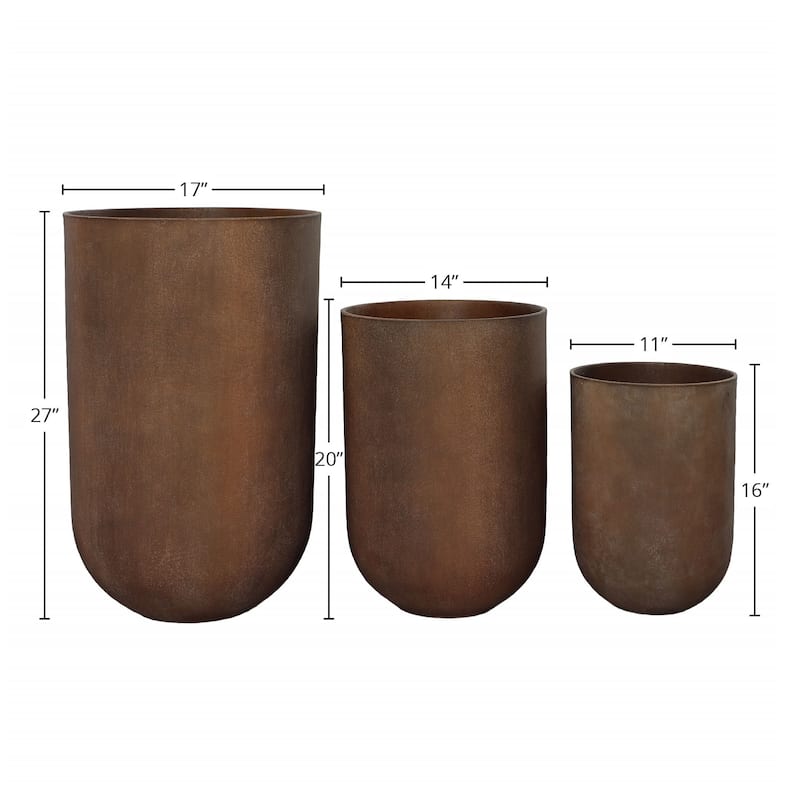 Eden Lightweight Concrete Resin Pot Planter, Brown (Set of 3)