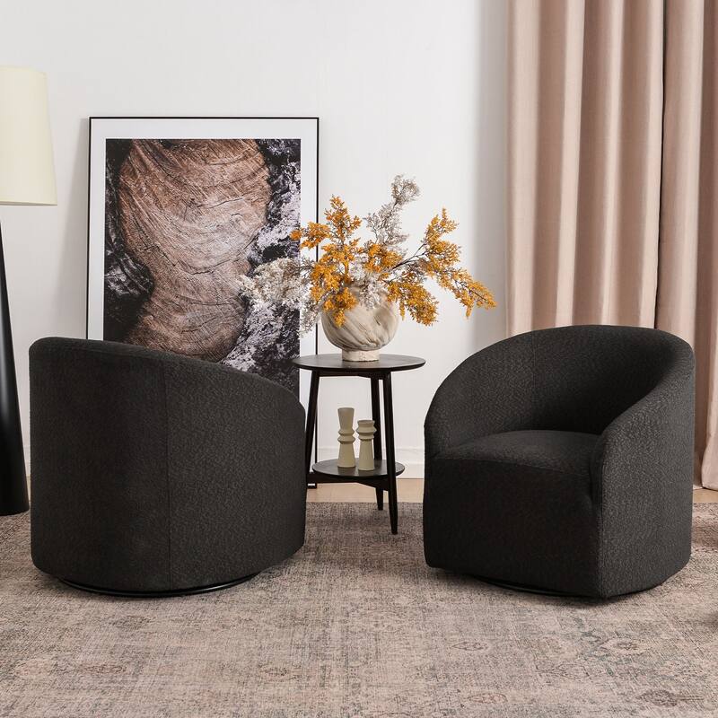KINWELL 32"W Boucle Upholstered Swivel Barrel Armchair (Set of 2)