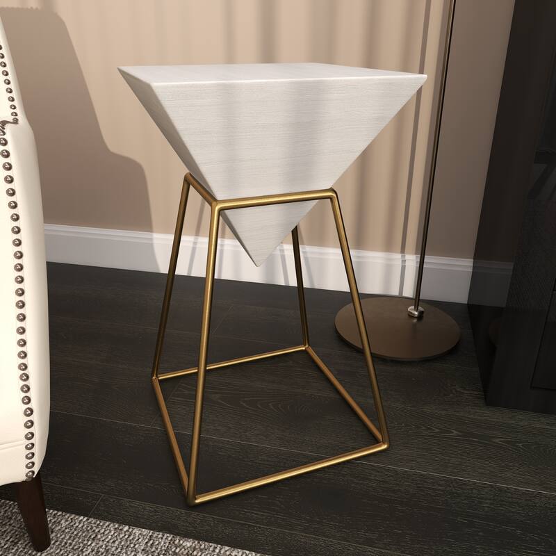 Minimalist Wood Inverted Pyramid Geometric Accent Table with Metal Stand - White or Black