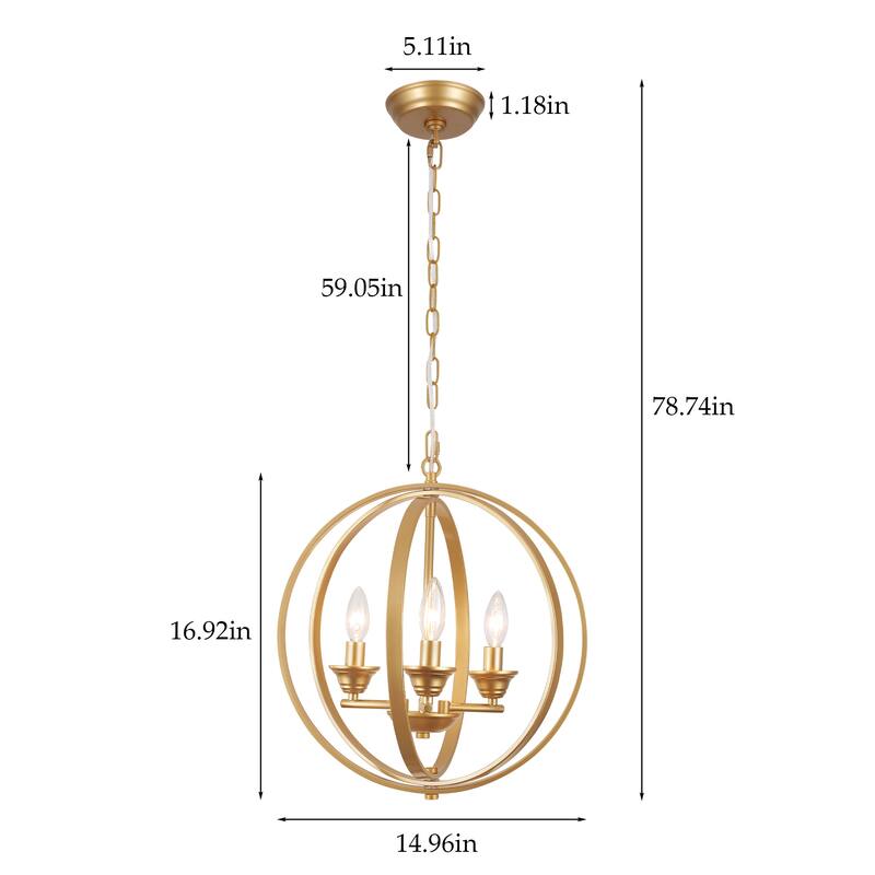 3-Light Farmhouse Globe Chandelier for Dining Room Kitchen Island