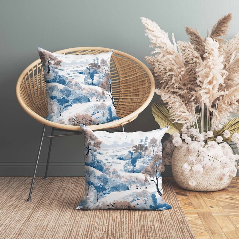 Leaf Magic Stories Indoor/Outdoor Reversible Throw Pillow Blue and Pink