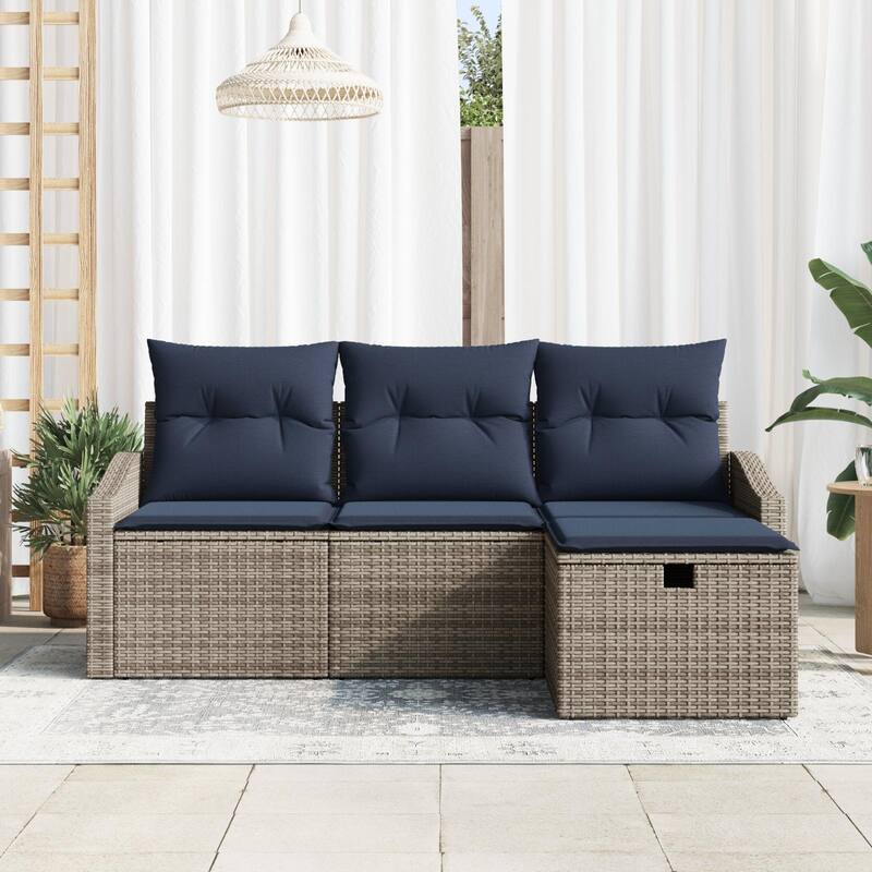 vidaXL 4 Garden Sofa Set with Cushions Black/Brown/Grey Poly Rattan - 70.1 x 46.1 x 27.2