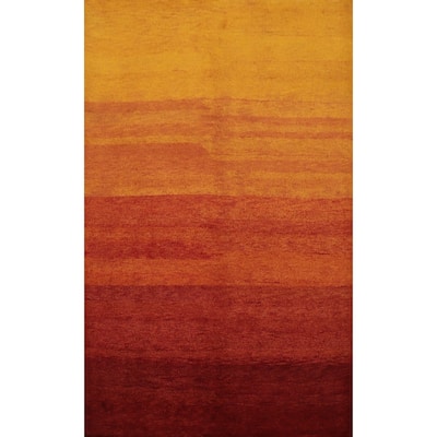 Hand Knotted Oriental 100% Wool Carpet Modern Stripe Oranges & Rust Gabbeh Area Rug - 7' 11'' X 5' 9''