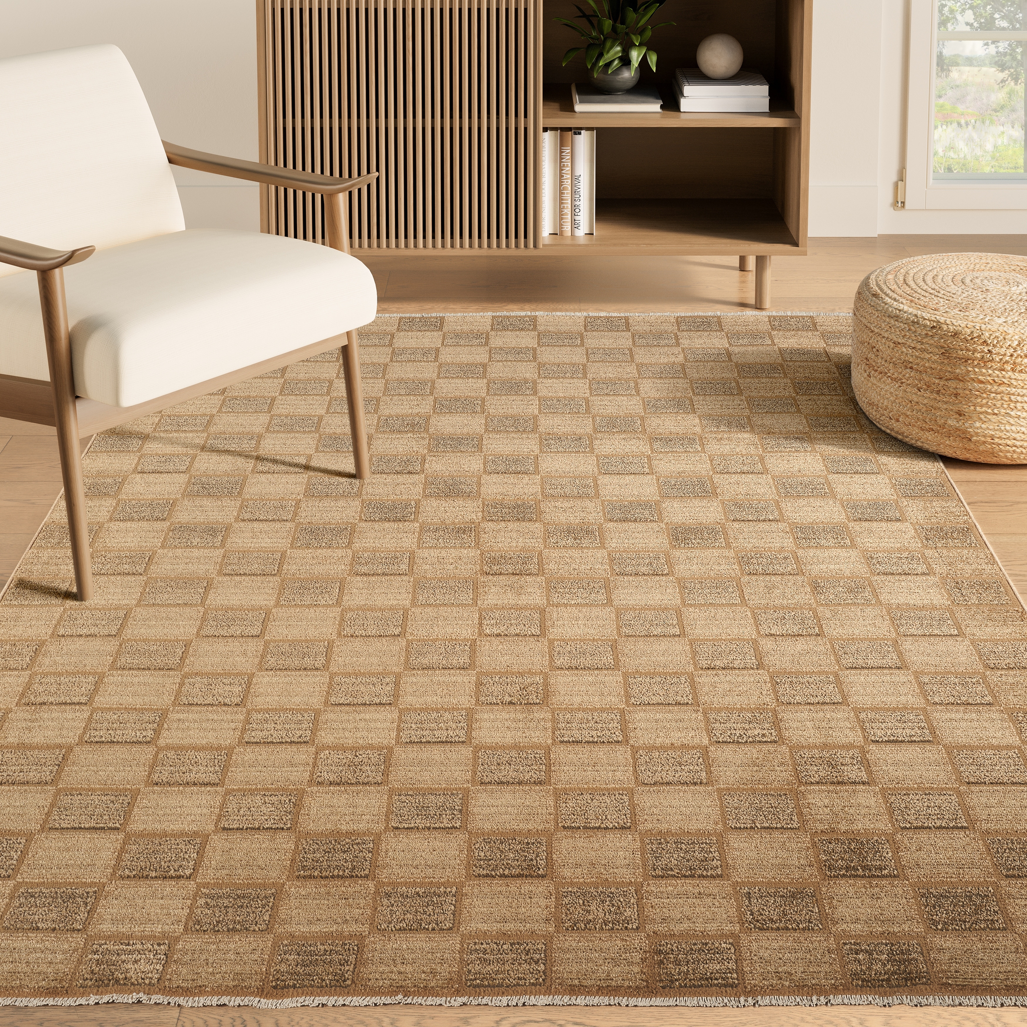 Abani Rugs EVE150A Evelyn Modern Checkerboard Taupe Beige Area Rug