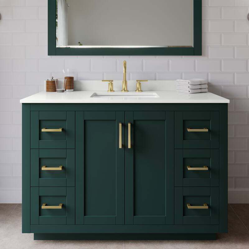 Wyndham Collection WCF292948S-QTZ-US3MXX Miranda 48" Free Standing - Green / White Quartz Top / Brushed Gold Hardware