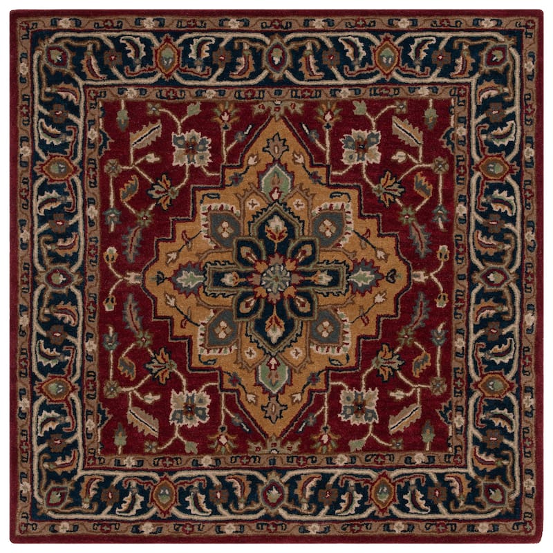 SAFAVIEH Handmade Heritage Tieneke Traditional Wool Rug - 6' Square - Red/Ivory
