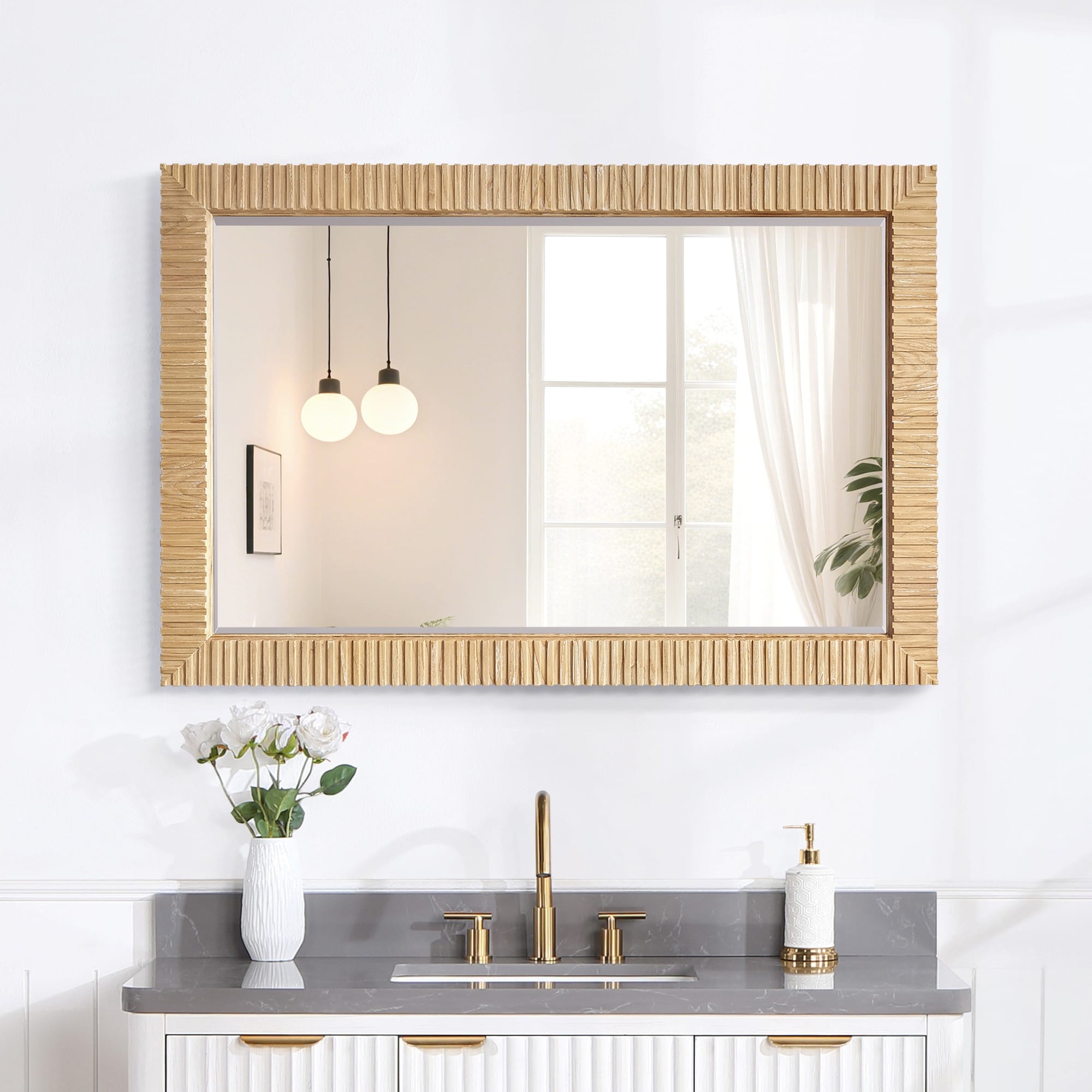 Osaka Rectangular Wood Framed Wall Bathroom Art Mirror - On Sale