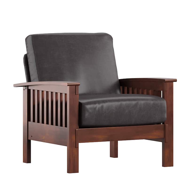 Hills Mission-Style Oak Accent Chair by iNSPIRE Q Classic - Dark Brown Faux Leather