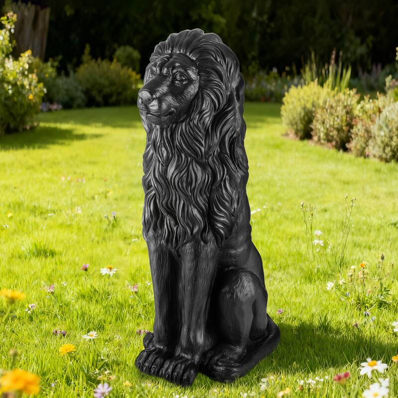 Glitzhome 36.25"H Oversized MGO Bronze/White/Black Sitting Lion Garden Statue