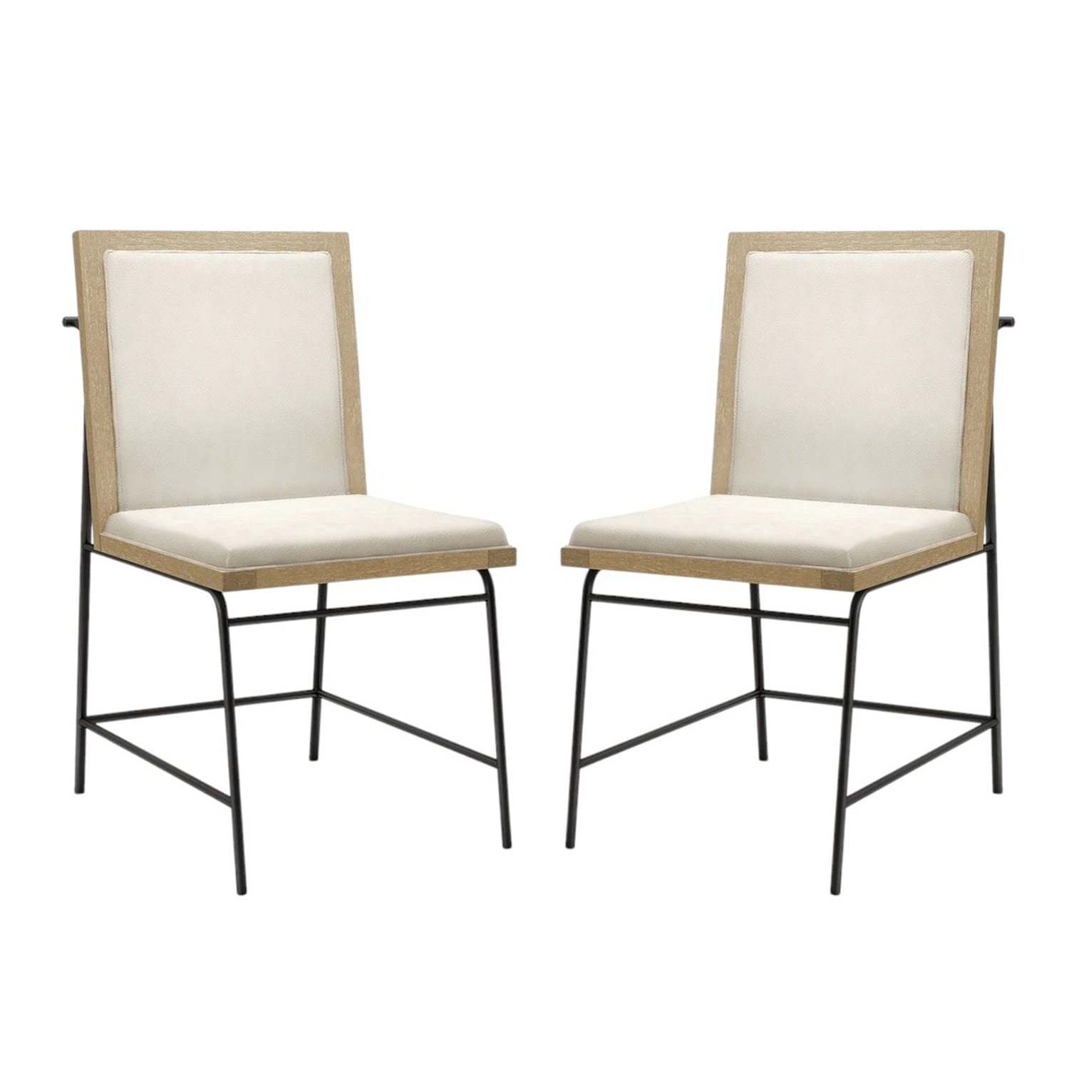 Set of 2 Upholstered Dining Chairs with Metal Legs in Oak and Beige