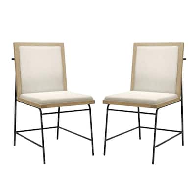 Set of 2 Upholstered Dining Chairs with Metal Legs in Oak and Beige