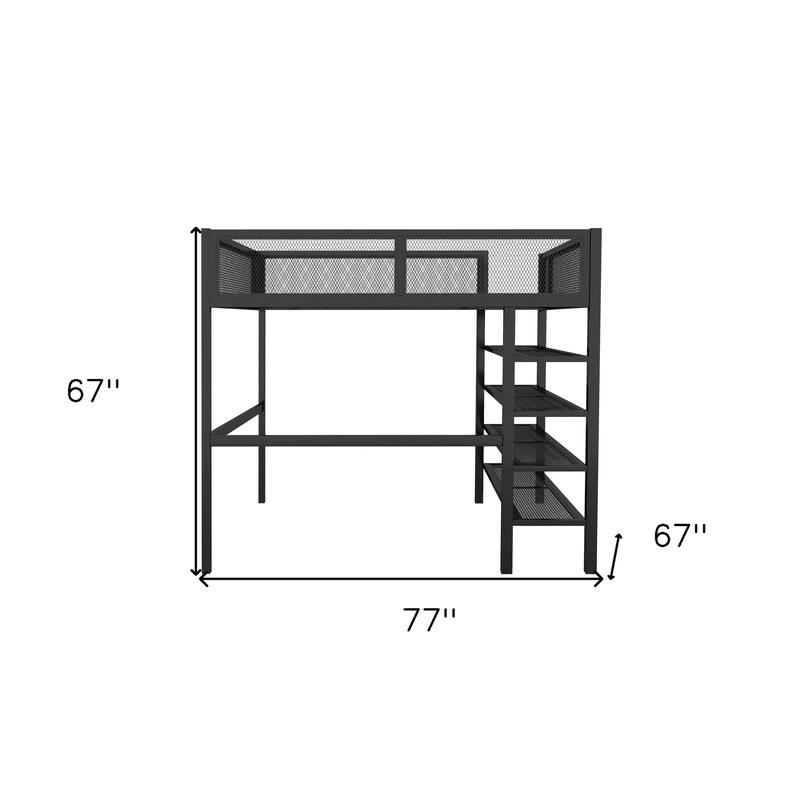 HomeRoots Black Platform Metal Full Double Loft Bed With Shelves