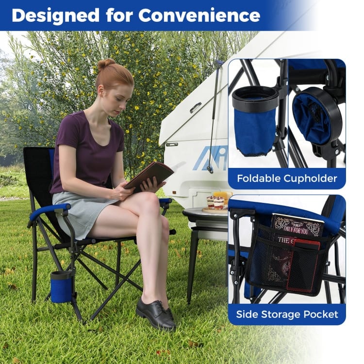 Oxford Metal Folding Camping Chair with Cupholder and Carrying Bag