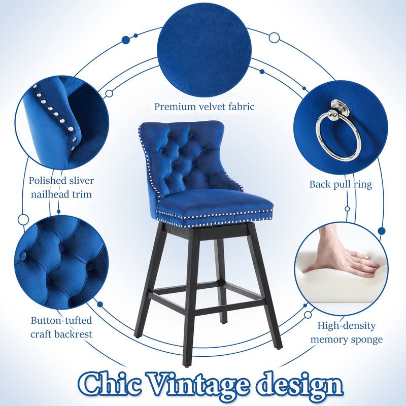 26"/30" Velvet Upholstered Swivel Counter or Bar Height Stools, Set of 4