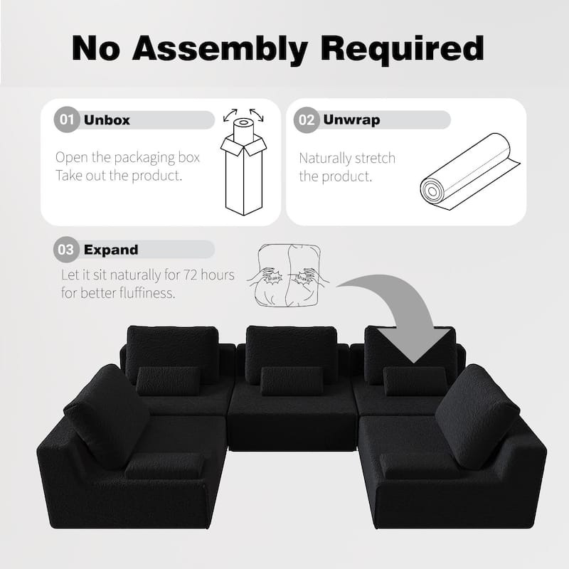 Oversized Modular Sectional Sofa, Luxury Boucle Floor Couch, Convertible Compressed Couch for Living Room, Apartment