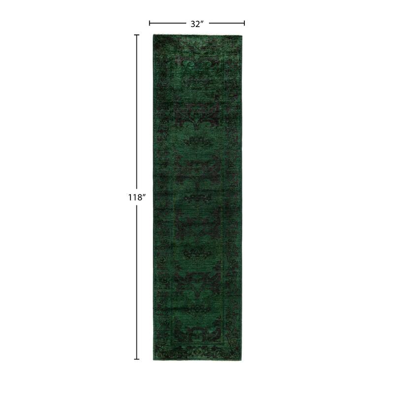 Overdyed One-of-a-Kind Hand-Knotted Runner Rug - Green - 2' 8" x 9' 10"