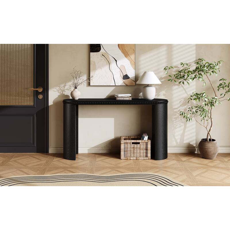 Mirod Vintage Console Table with Beaded Trim and Reversible Curved Legs, Natural Wood Veneer Finish