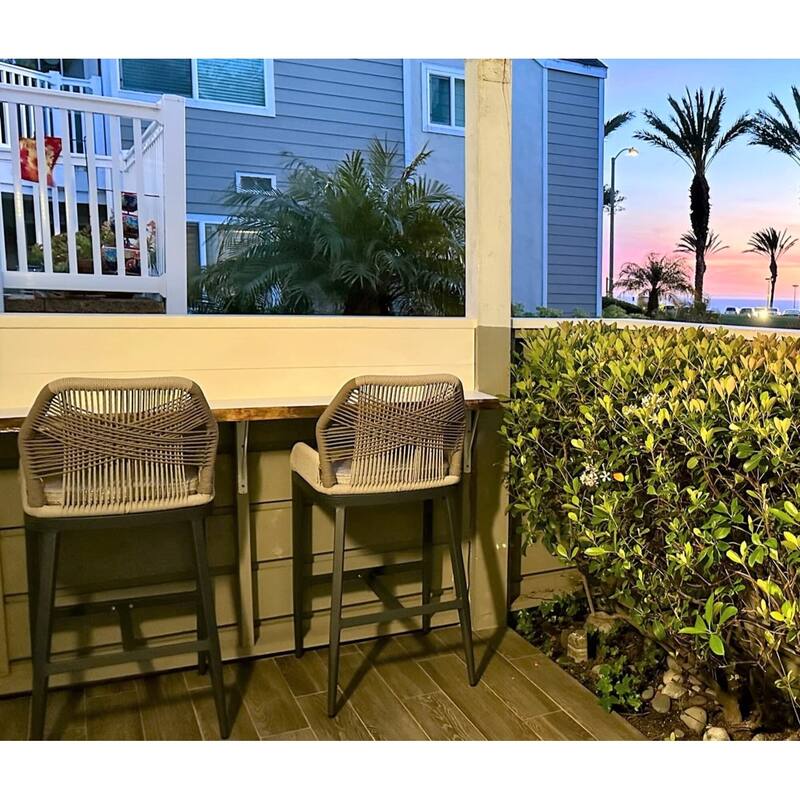 PURPLE LEAF 2 Set Outdoor Bar Stool Chair Set, Modern Counter Height Stool, Cushion Included