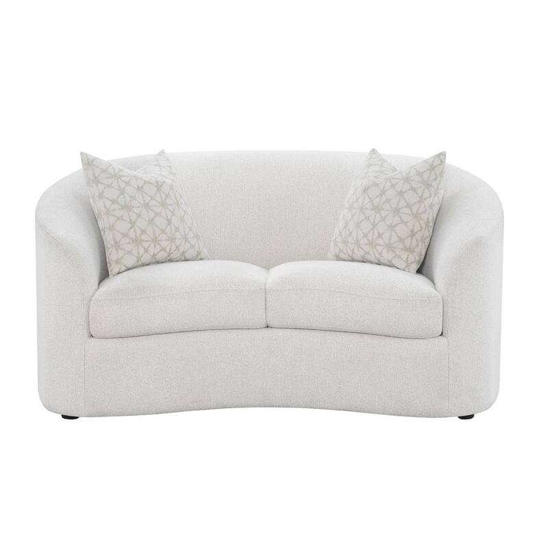 Fabric Upholstered Loveseat with 2 Accent Pillows in Latte Finish