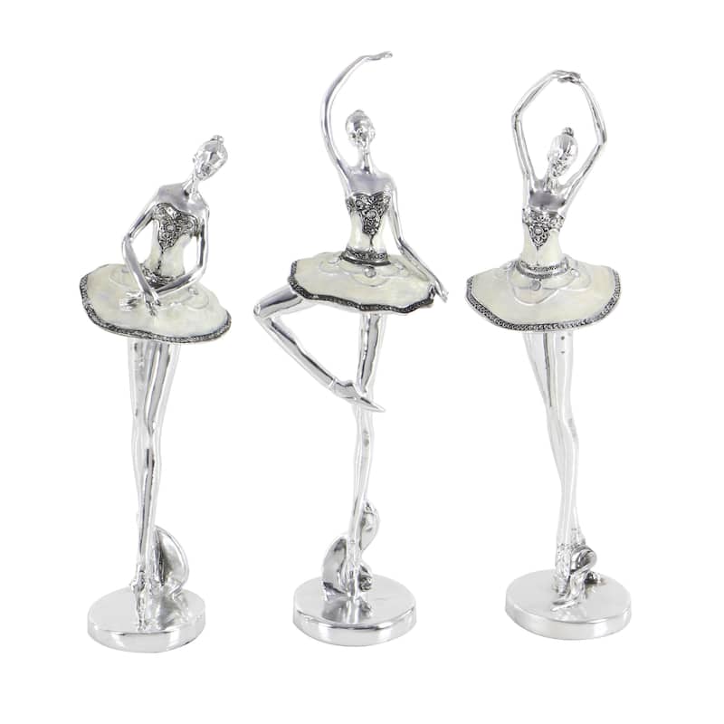 Polystone Dancer Sculpture with Capiz Inlay - Set of 3 Silver - Roche River Decor