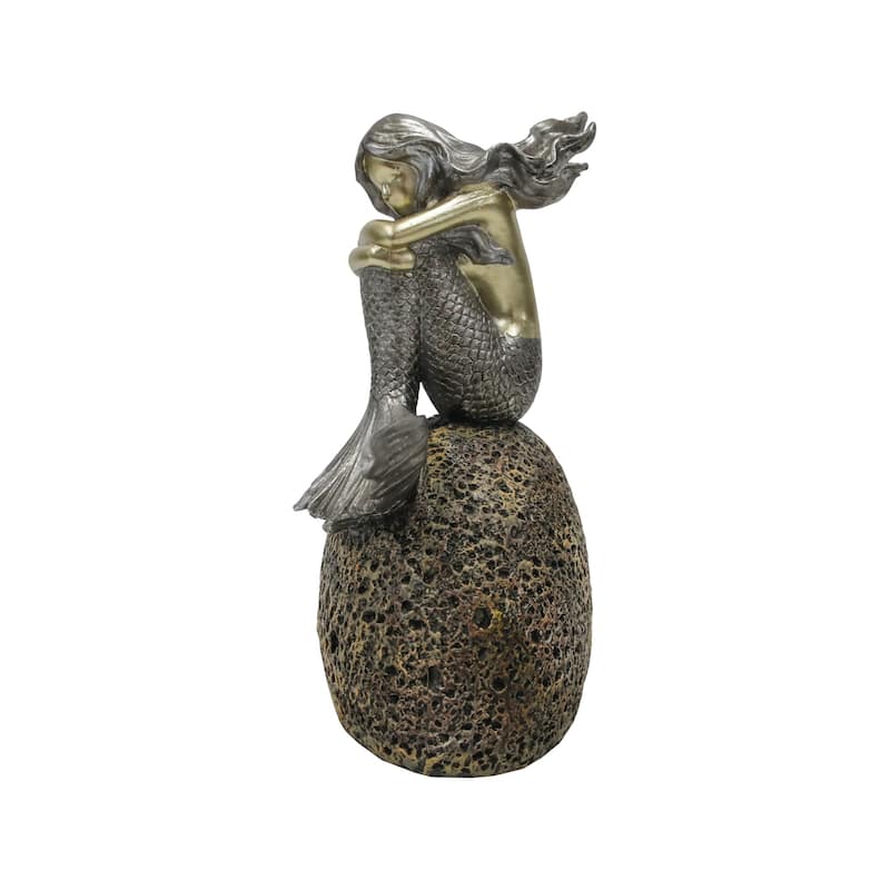 Allan Andrews Silver Mermaid on Rock Decorative Statue