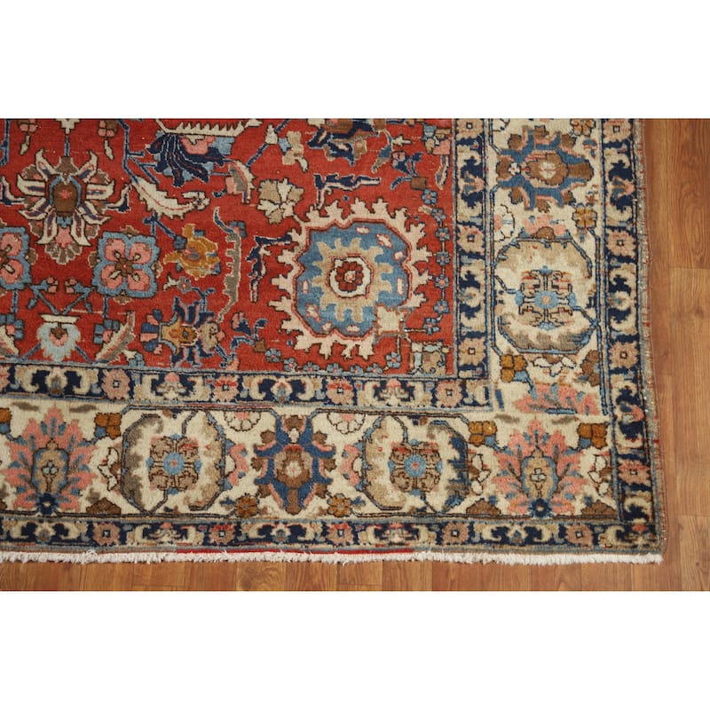 Vegetable Dye Tabriz Persian Vintage Rug Handmade Orange Wool Carpet - 6'10" x 10'5"