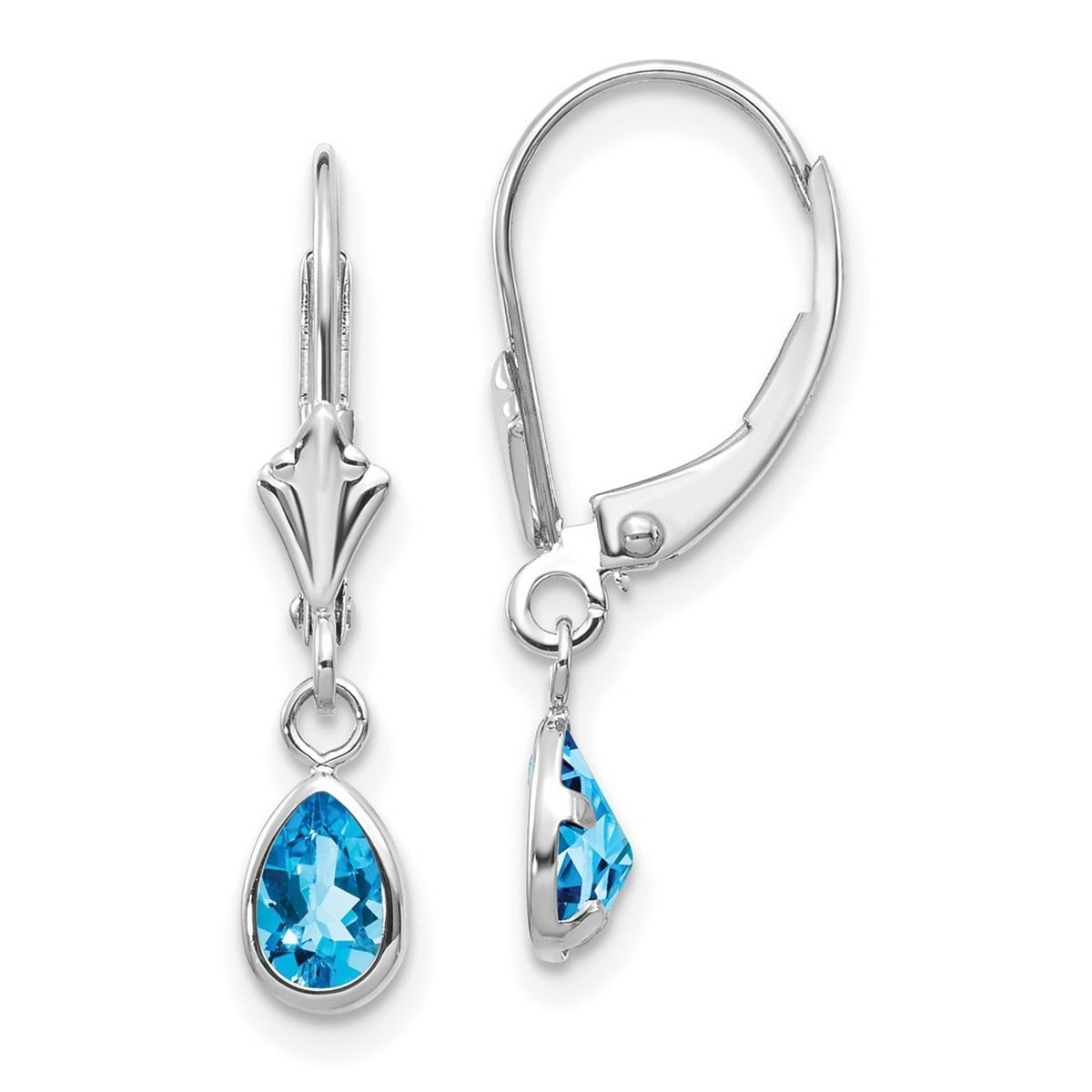 Curata 14k White Gold 23x4mm Bezel Pear Gemstone Birthstone Leverback Earrings