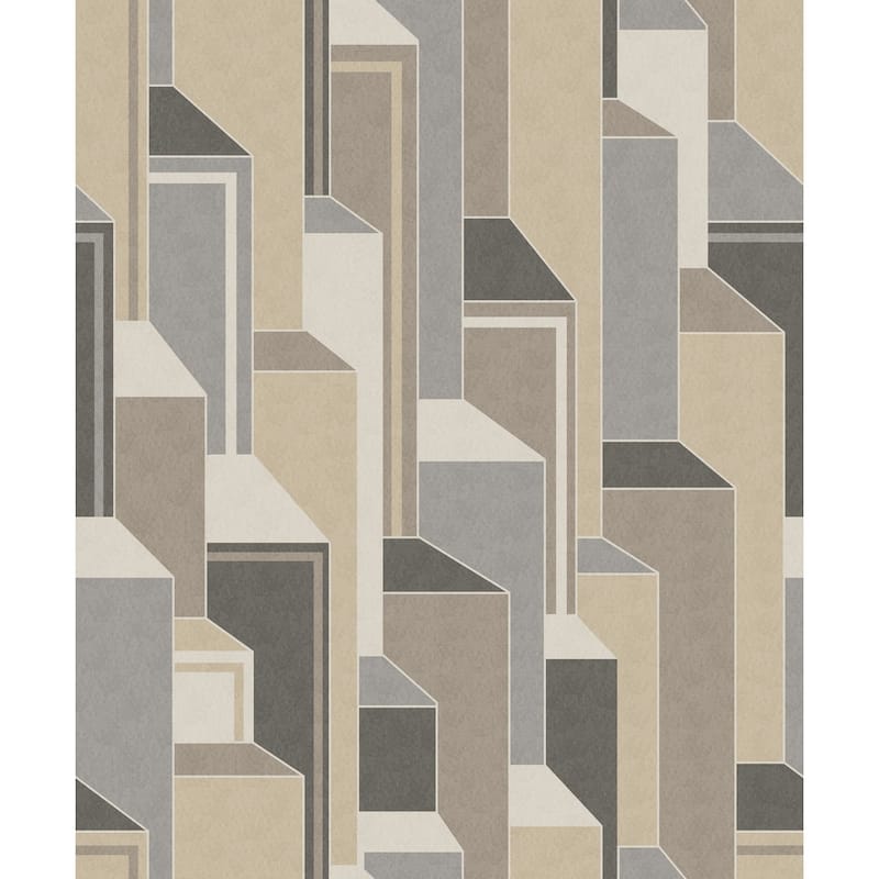 Hartford, Deco Geometric 33' L X 20.5" W, Art Deco Wallpaper Roll - Latte & Graphite