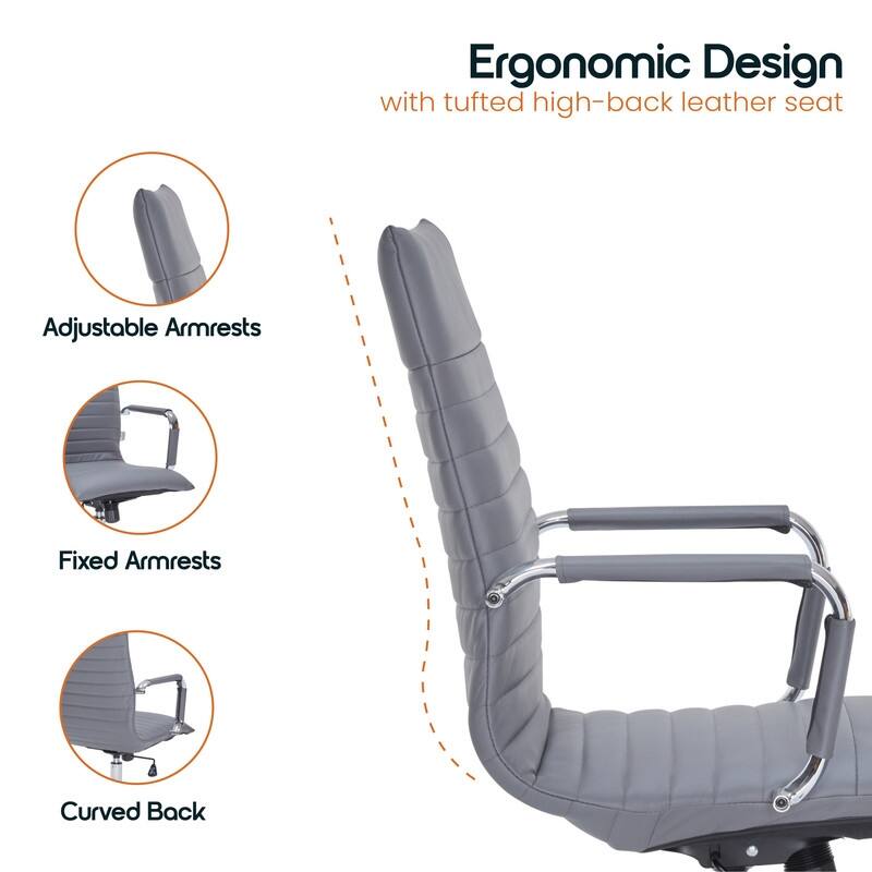 Harris Modern High-Back Leather Executive Office Chair with Steel Frame, Adjustable Height, Tilt Lock, & Swivel for Home/Office
