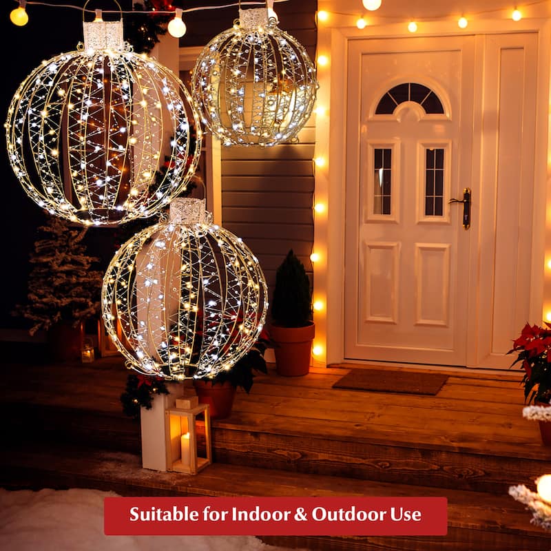 Costway 3 Pack Christmas LED Light Balls Outdoor Hanging Light Spheres