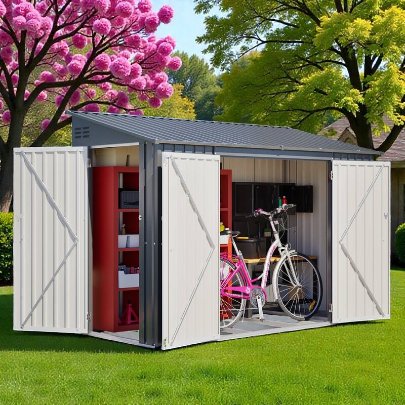 9 x 4 FT Outdoor Metal Storage Shed with Lockable Double Door, Waterproof Garden Tool Shed for Backyard