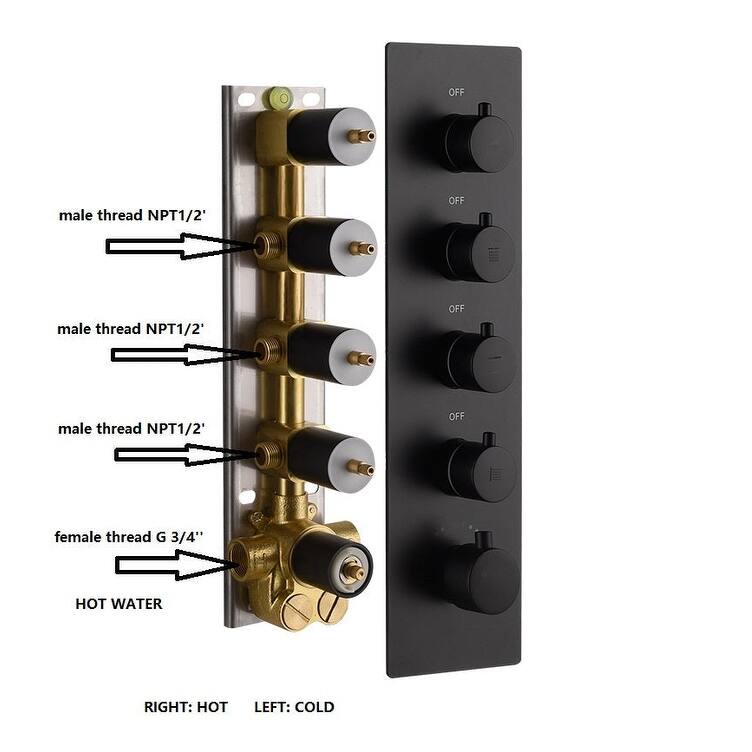 matte black 20 inch rain mist head 4 way thermostatic shower system - 7'6" x 10'9"