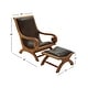 preview thumbnail 19 of 18, Dark Brown Leather Handmade Upholstered Room Accent Chair with Ottoman with Scrolled Wood Arms and Arched Legs