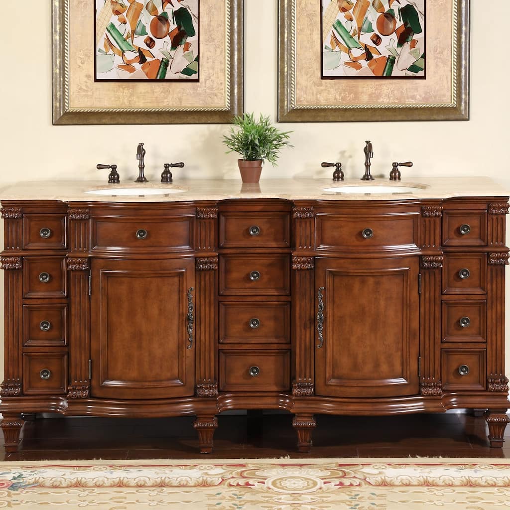 Silkroad Exclusive Bathroom Double Vanity Sink Cabinet Storage (72-inch)