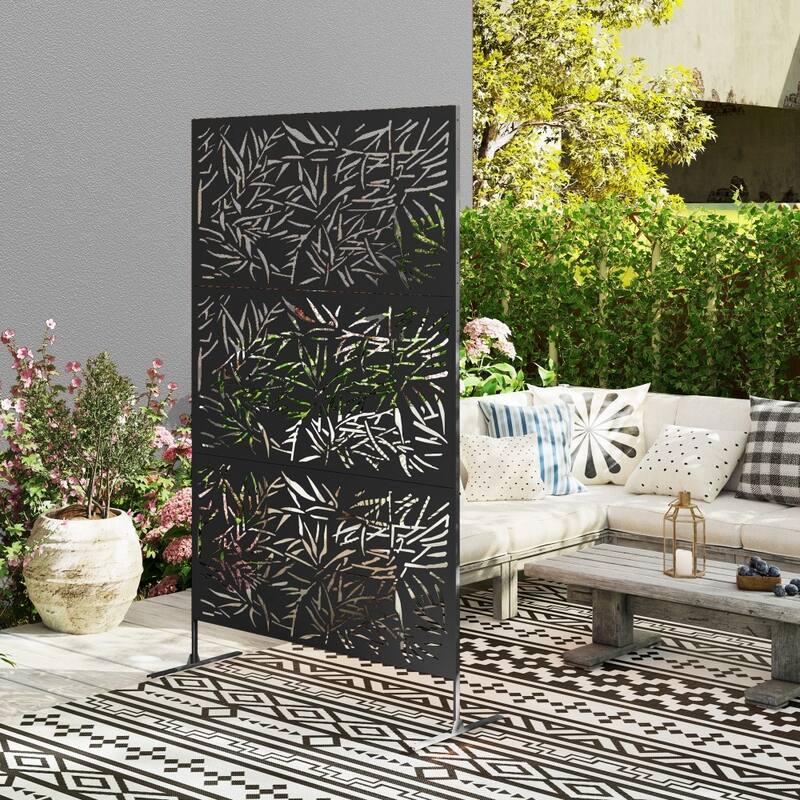 Steel Outdoor Garden Privacy Screen with Trellis and 3 Panels - 48" L x 17.7" W x 78" H