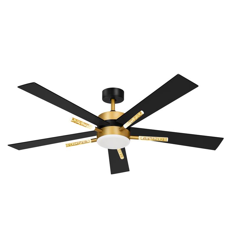 Moasis 5 Blades 60'' Ceiling Fan with Lights and Remote Control,Crystal Rod Design and Memory Function - Black